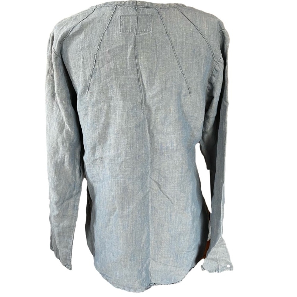 Flax Blue Tunic Minimalist 100% Linen Long Sleeves w/ Pintuck Detail Sz SP - Picture 6 of 11